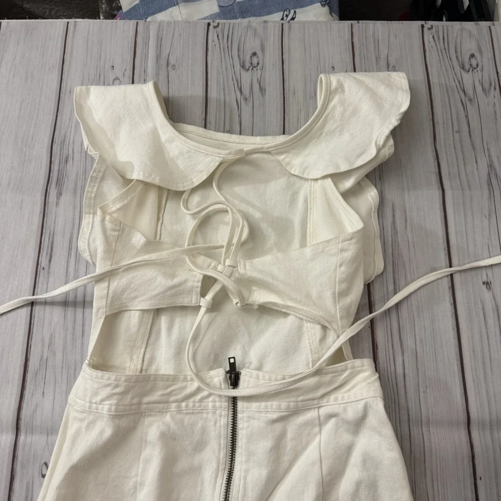 Sugar Lips White Wide Leg Jumpsuit Ruffle Sleeve Cutout Back Boho Small Talon - Picture 5 of 8